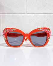 Load image into Gallery viewer, Orange Cat Eye Sunnies with Floral Detail
