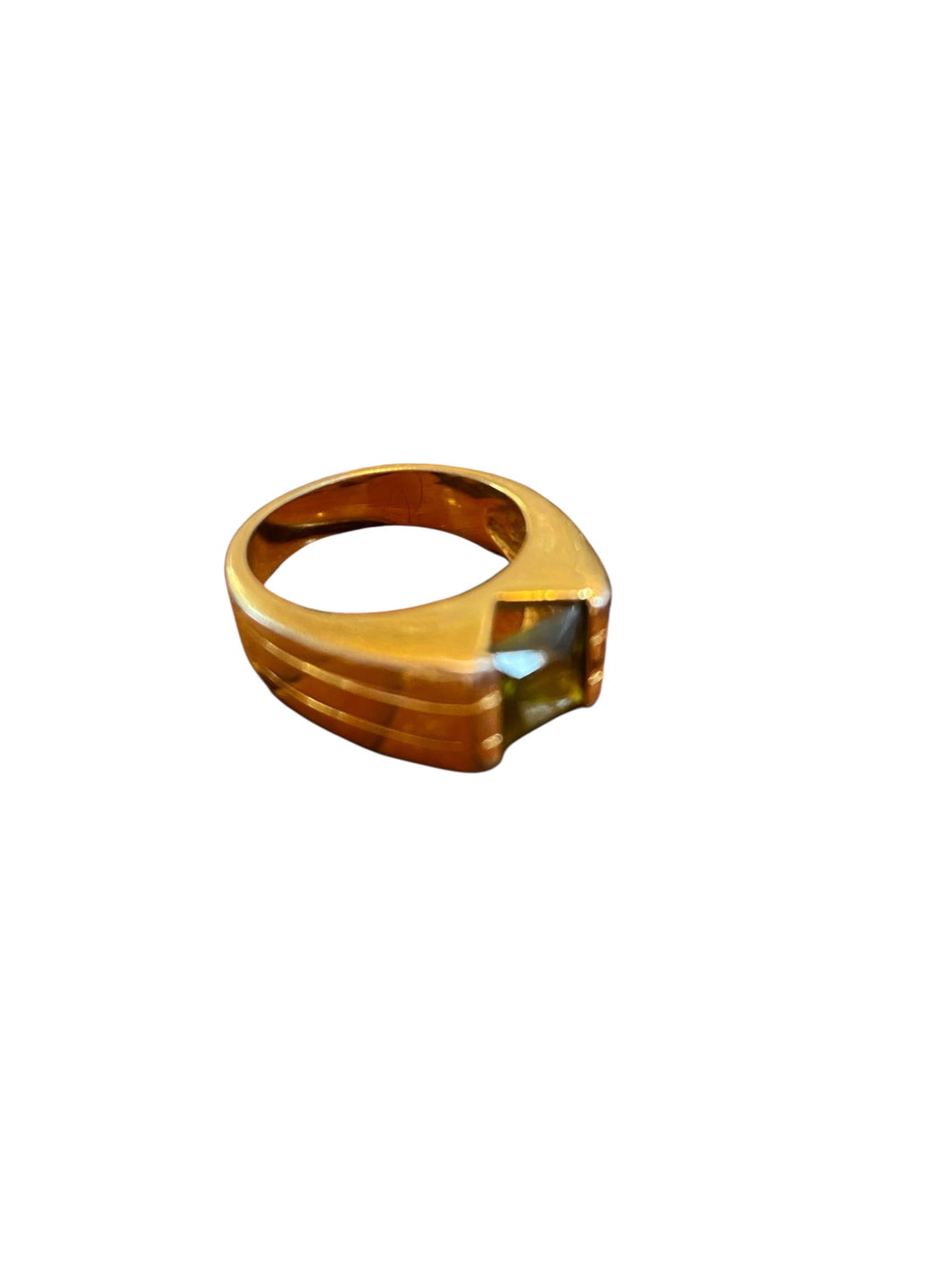 Gold Plated with Peridot Baguette Cut Gem Ring