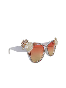 White Frame with White Rose Accents bejeweled Sunnies