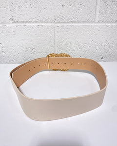 Cream Belt with Pearl Buckle