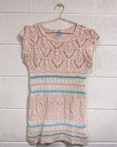 Vintage Pink and Blue Knit Sleeveless Blouse