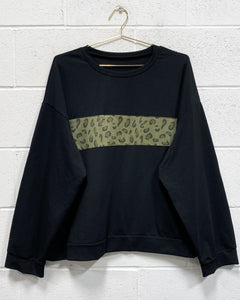 Black Sweatshirt with Green Animal Print Detail (3X)
