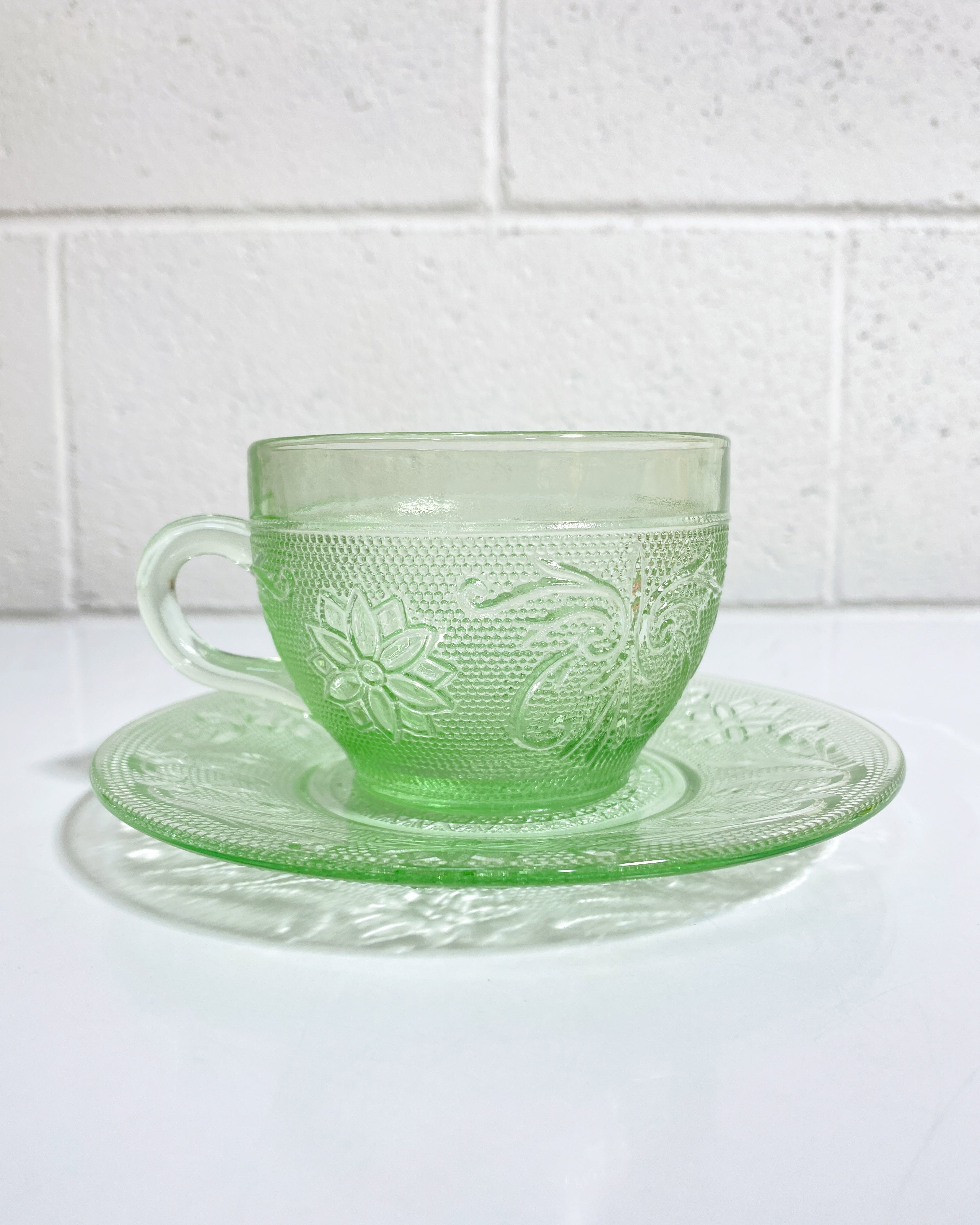 Depression Glass Coffee Cup and Saucer – Sunbeam Vintage