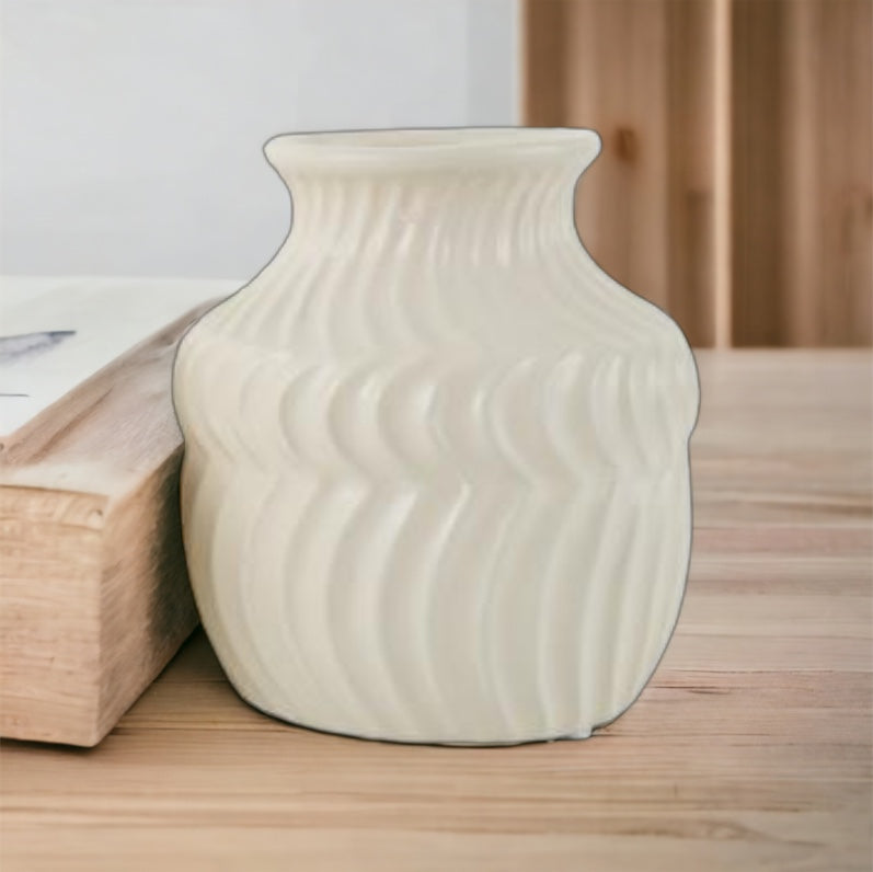 White Wavy Ceramic Texured Vase