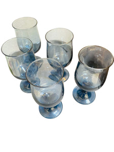 Set of Five Blue Wine Goblets