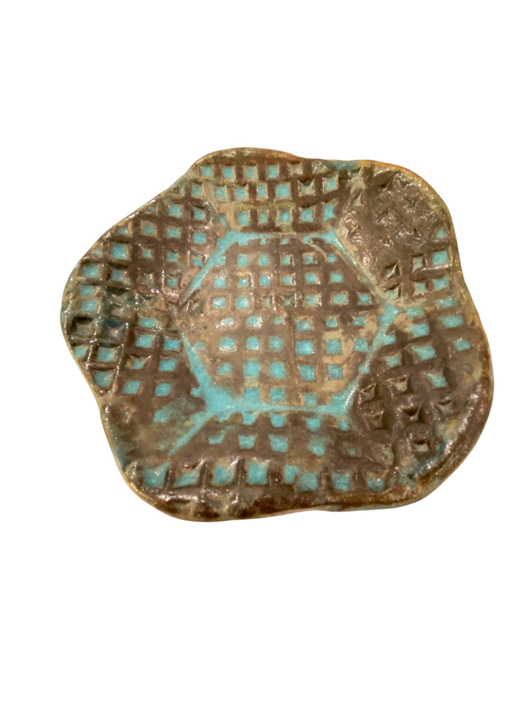 Small Textured Turquoise Blue Stoneware Catchall