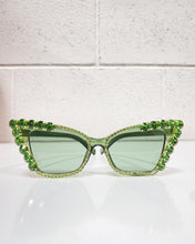 Load image into Gallery viewer, Green Jeweled Cat Eye Sunnies

