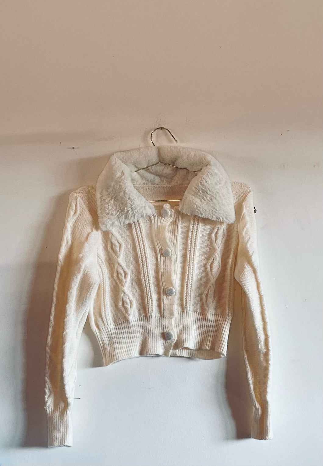 Furry Collar Knitted Cardigan