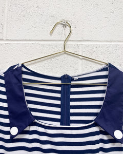 Navy Blue and White Striped Dress (XXL)