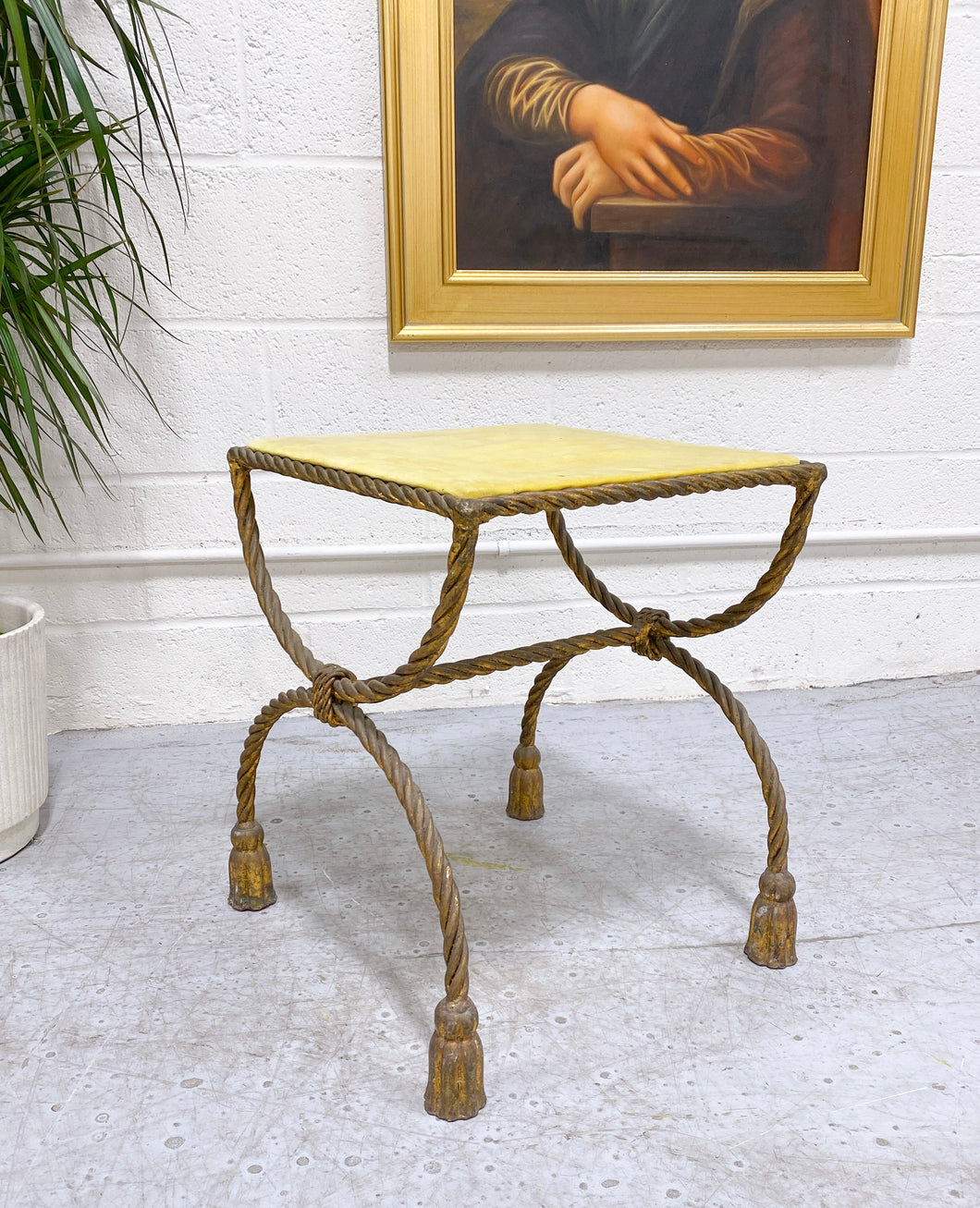 Vintage Metal Rope Ottoman-  Includes new fabric