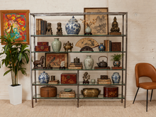 Load image into Gallery viewer, Industrial Vintage Shelf with Glass, 72-inch-wide shelving unit
