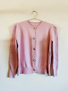 Pink Fleece Cardigan with Faux Pearl and Monkey Knot Button