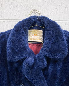 Vintage Navy Blue Faux Fur Coat