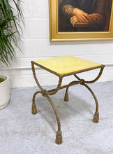 Load image into Gallery viewer, Vintage Metal Rope Ottoman-  Includes new fabric
