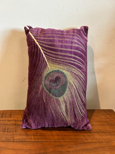 Peacock Feathered Purple Velvet Throw Pillow