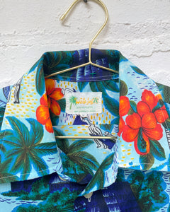 Vintage Blue Hawaiian/Tiki Shirt (S)