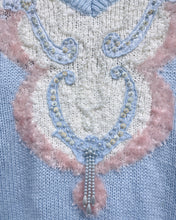 Load image into Gallery viewer, Vintage Baby Blue Sweater with Beaded Paisley Detail (M)
