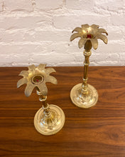 Load image into Gallery viewer, Vintage Pair of Brass Palm Tree Candle Holders
