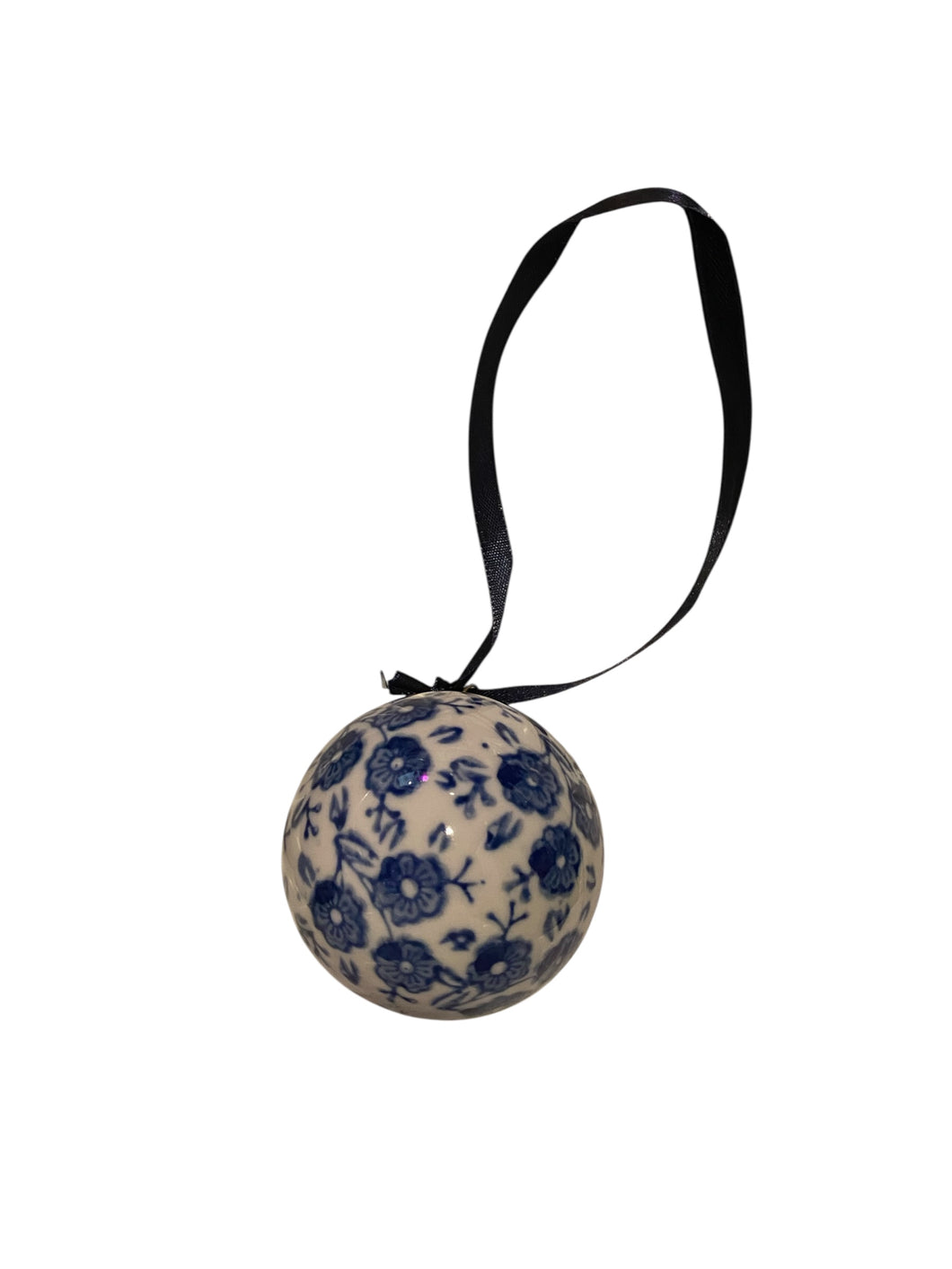 Blue flower and White Porcelain Sphere Christmas Ornament