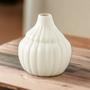 White Ceramic Bulb Shaped Texured Vase