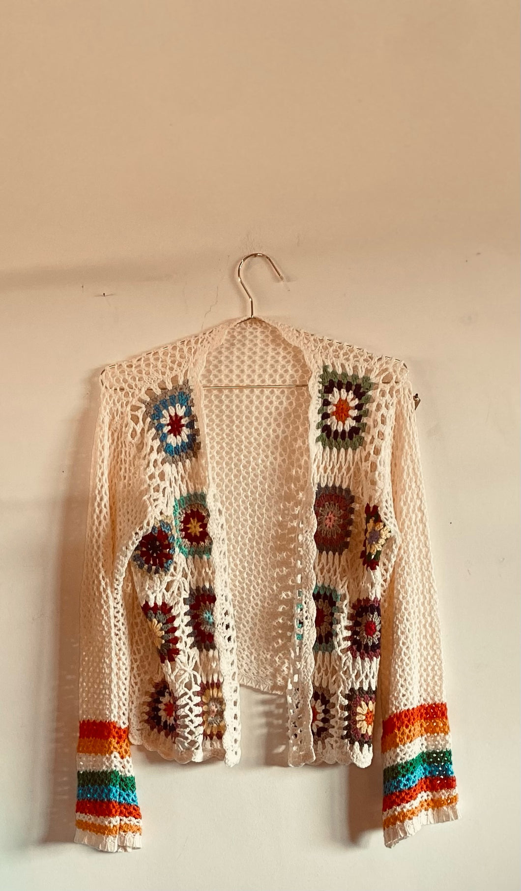 Cream Open Knit Floral Cardigan