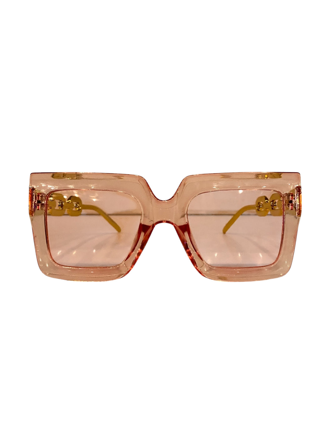 Transparent Pink Frame and Gold Chain Stem Fashion Glasses