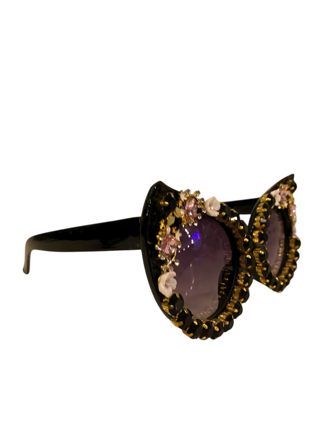 Bejeweled Black Rhinstone Cat Eye Sunnies