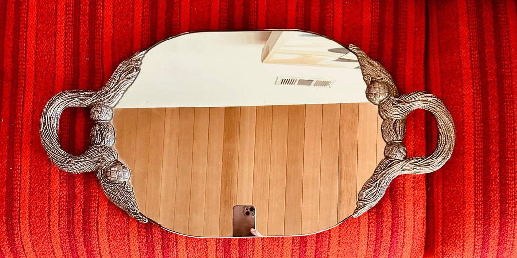 Vintage Silversmith Dimensional Frame Mirror w Tassel Holders