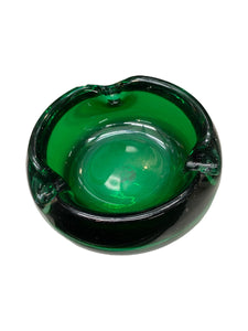 Vintage MCM Blenko Glass Green Ashtray