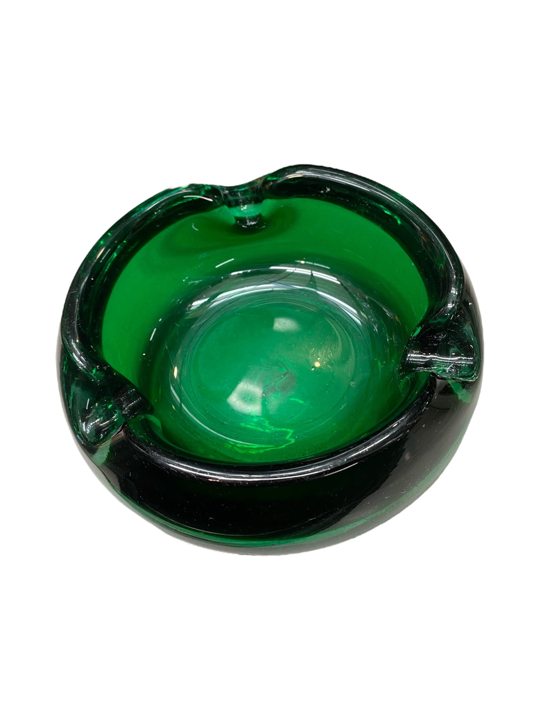 Vintage MCM Blenko Glass Green Ashtray