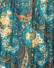 Load image into Gallery viewer, Vintage Teal Pleated Skirt with Flowers and Paisley
