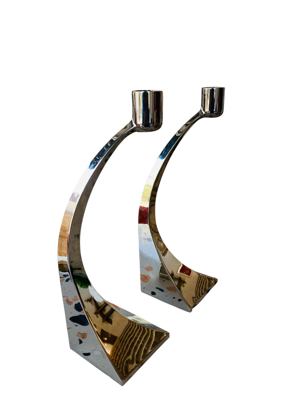 Pair of MCM Danish Chrome Candle Holders