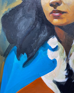 Oil Painting of Woman in Blue and Orange by VG