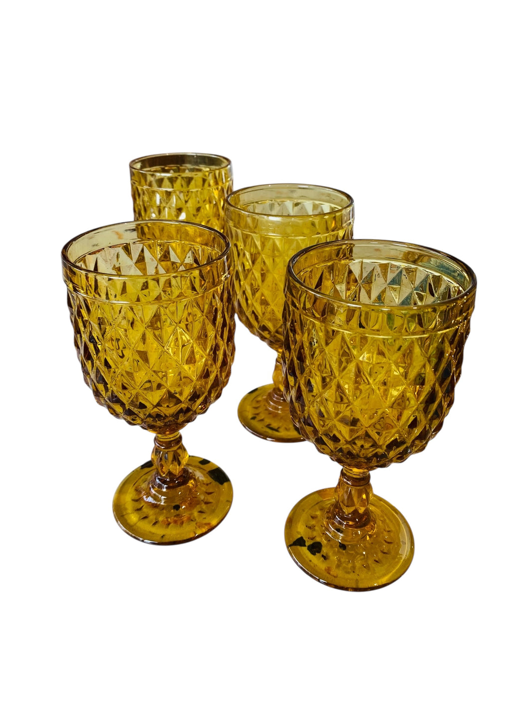 Set of Four Diamond Pattern Amber Goblets