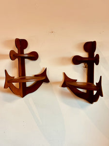 Wooden Anchor two tier Corner Shelves set of 2