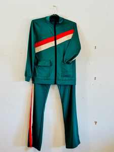 Green Track Suit with Red Stripe