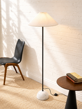 Load image into Gallery viewer, Modern Black Floor Lamp with White Pleated Shade and Marble Base
