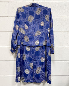 Vintage Navy Blue Dress with Circle Motif