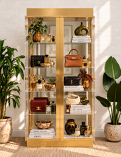 Load image into Gallery viewer, Vintage brass and mirrored glass display cabinet, Mastercraft style
