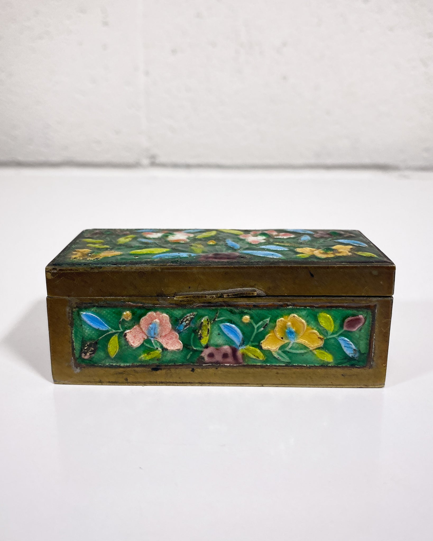 antique vintage square brass pill box with fish Vintage Colorful Brass Pill Box – Sunbeam Vintage