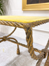 Load image into Gallery viewer, Vintage Metal Rope Ottoman-  Includes new fabric
