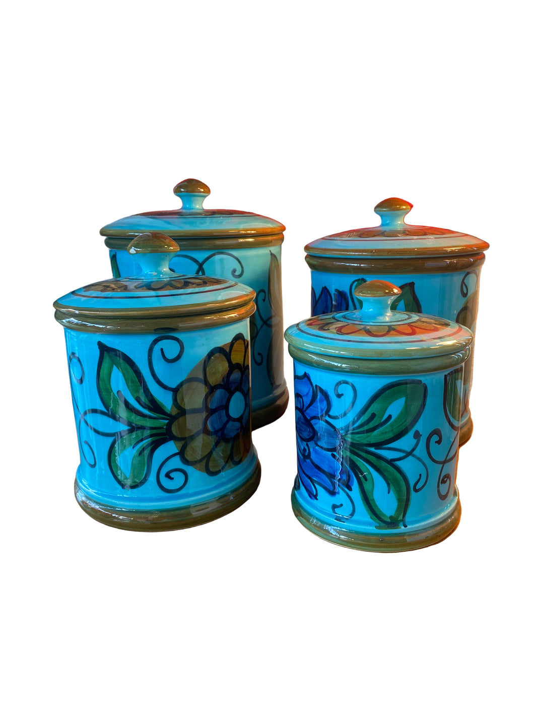 Set of Four Hand Painted Italian Canisters