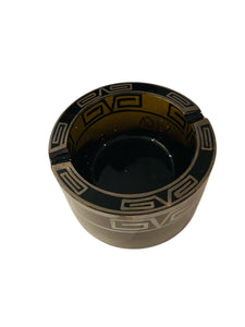 Elegant Dark Amber Ashtray with Silver Designs