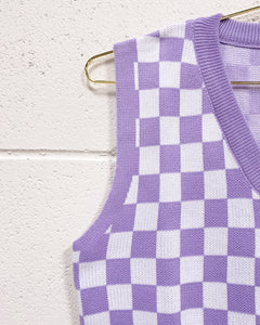 Lavender and White Checkered Knit Vest