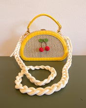 Load image into Gallery viewer, Yellow Woven Purse with Cherry Detail
