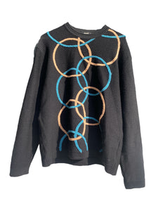 Verri Italian Sweater with Blue and Orange Circle Pattern