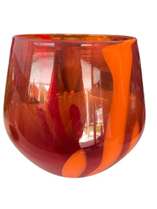 Signed Studio Creamsicle Orange Hand Blown Glass Bowl