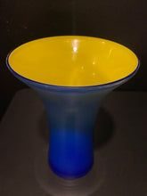 Load image into Gallery viewer, Blue and Yellow Holmeggard Trumpet Vase
