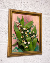 Load image into Gallery viewer, Vintage Framed Ceramic Lily of the Valley Art - As Found
