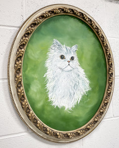 Vintage Painting of a White Fluffy Cat - Signed by Jeanette